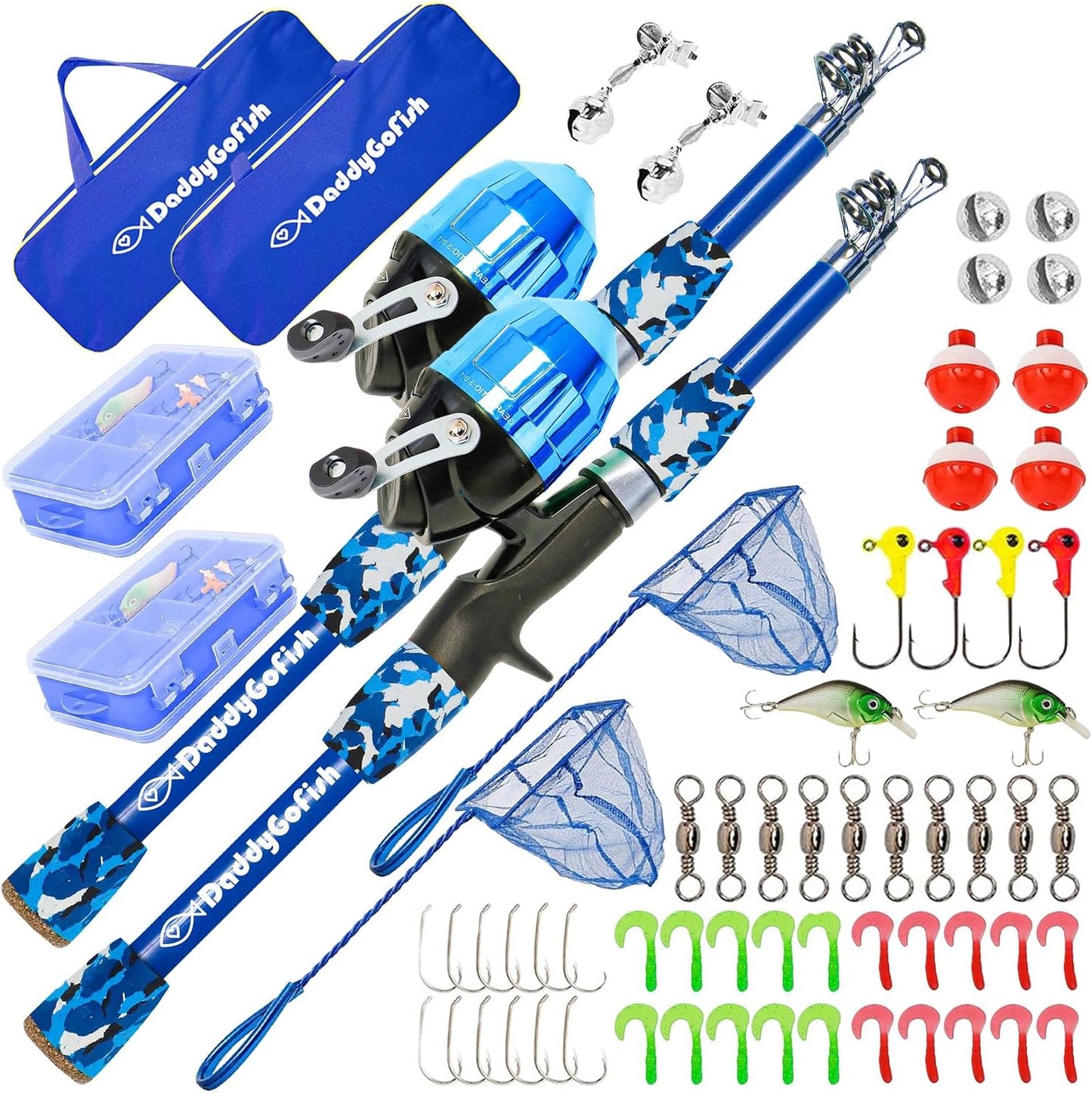 DaddyGoFish Kids Fishing Pole - Rod Reel Combo Tackle Box Starter Set - First Year Small Gear Kit for Boys Girls Toddler Youth Age Beginner Little Children