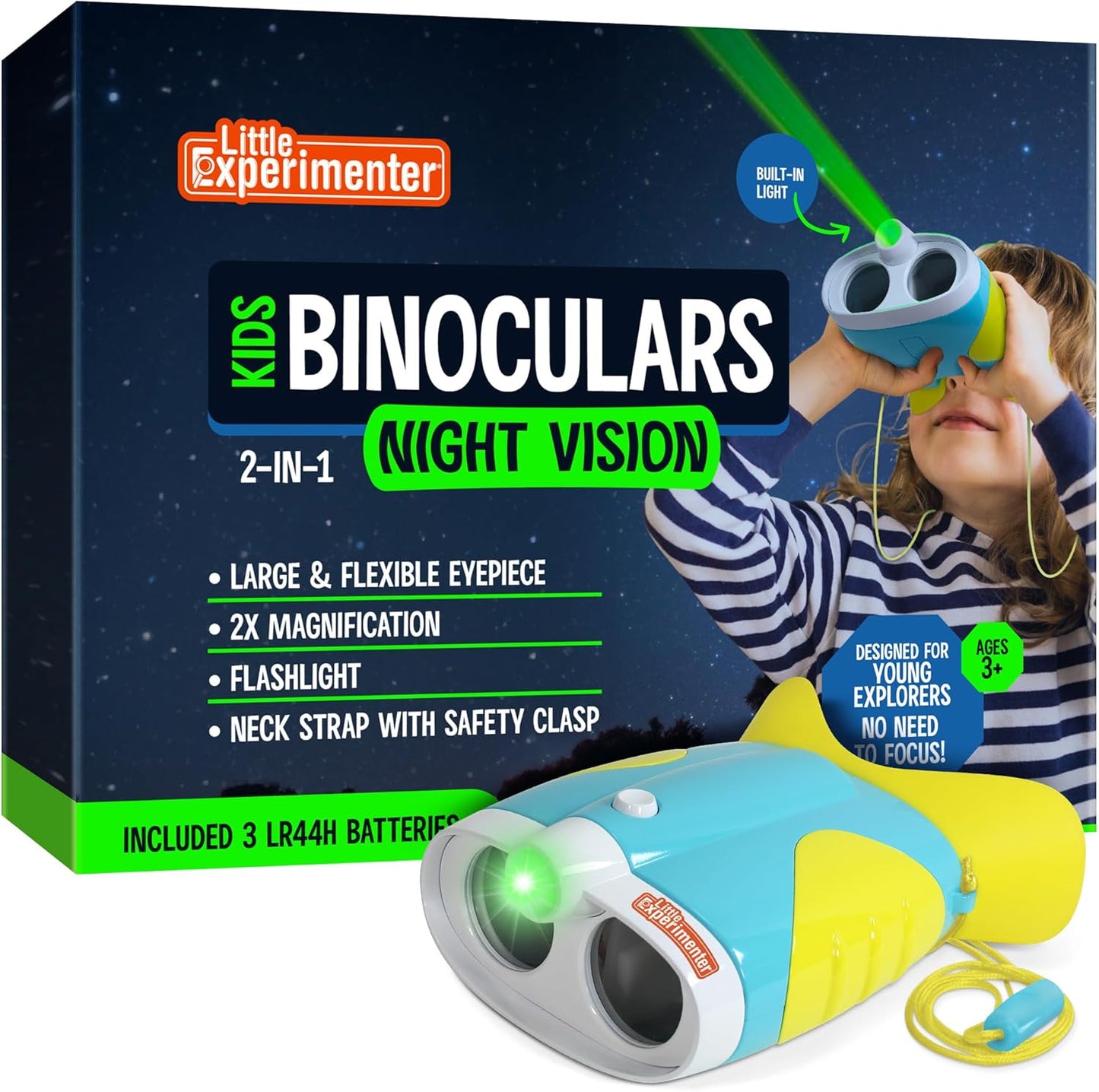 Night Vision Binoculars for Kids & Toddlers, Birthday Gift Ideas, Outdoor Exploration Toys, Binocular + Flash Light & Face Comfort Rubber, Educational STEM Gifts for Boys & Girls Ages 3 4 5 6 Year Old