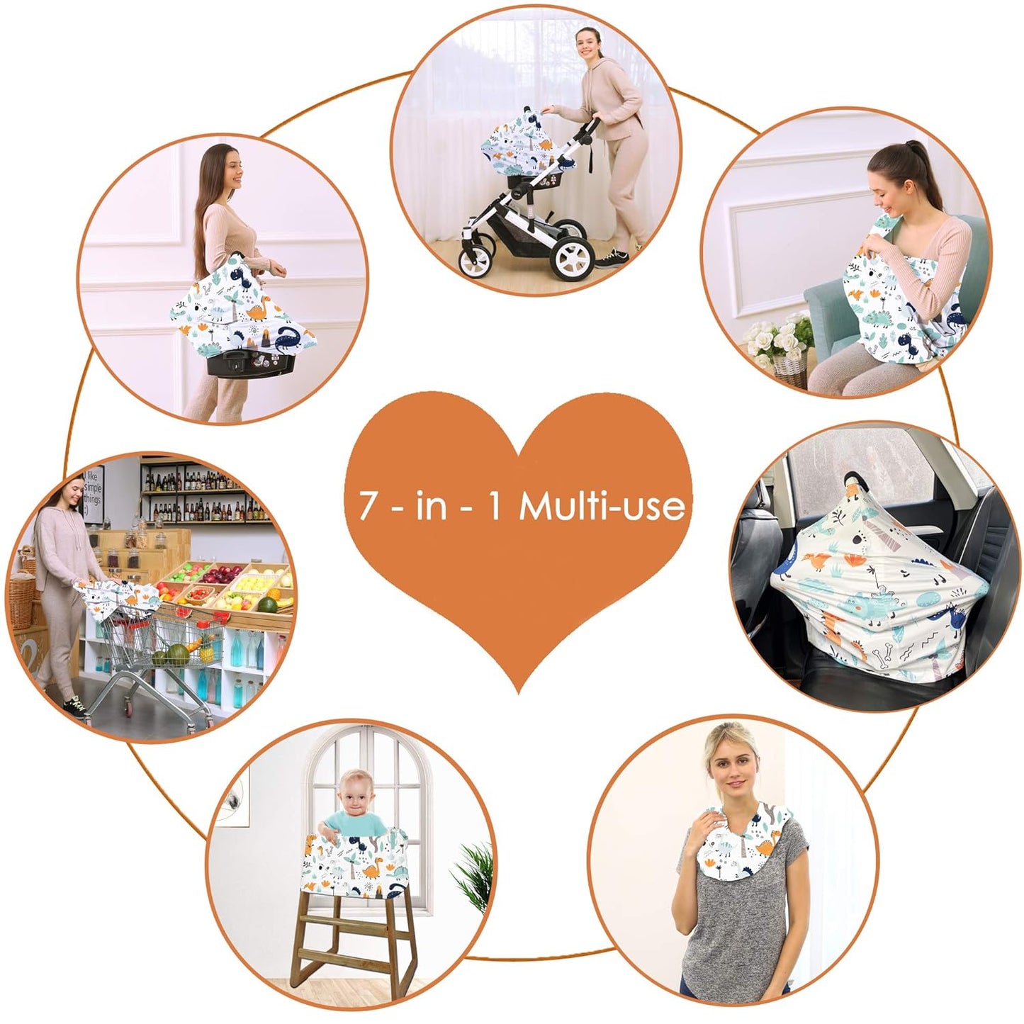 Multi-use Carseat Canopy Cover - Breathable Breastfeeding Covers, Car Seat Covers for Babies, Stroller Canopy Cover (Cute Dinosaur)