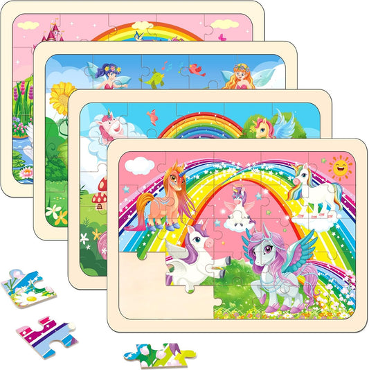 Puzzles for Kids Ages 4-6, 4 Pack Wooden Jigsaw Puzzles 24 Pieces The Castle Puzzle Preschool Educational Learning Toys Set for Boys and Girls