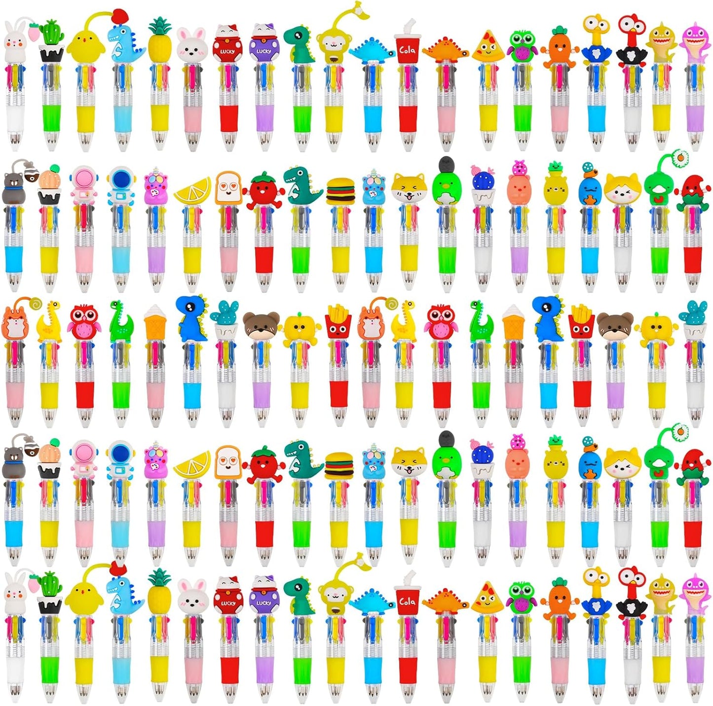 100Pcs Mini Multicolor Pens in One 4-in-1 Cute Pens Bulk for Kids, Ballpoint Pen for Birthdays and Children's Parties, Fun Gifts Assorted Ink Kawaii Pen