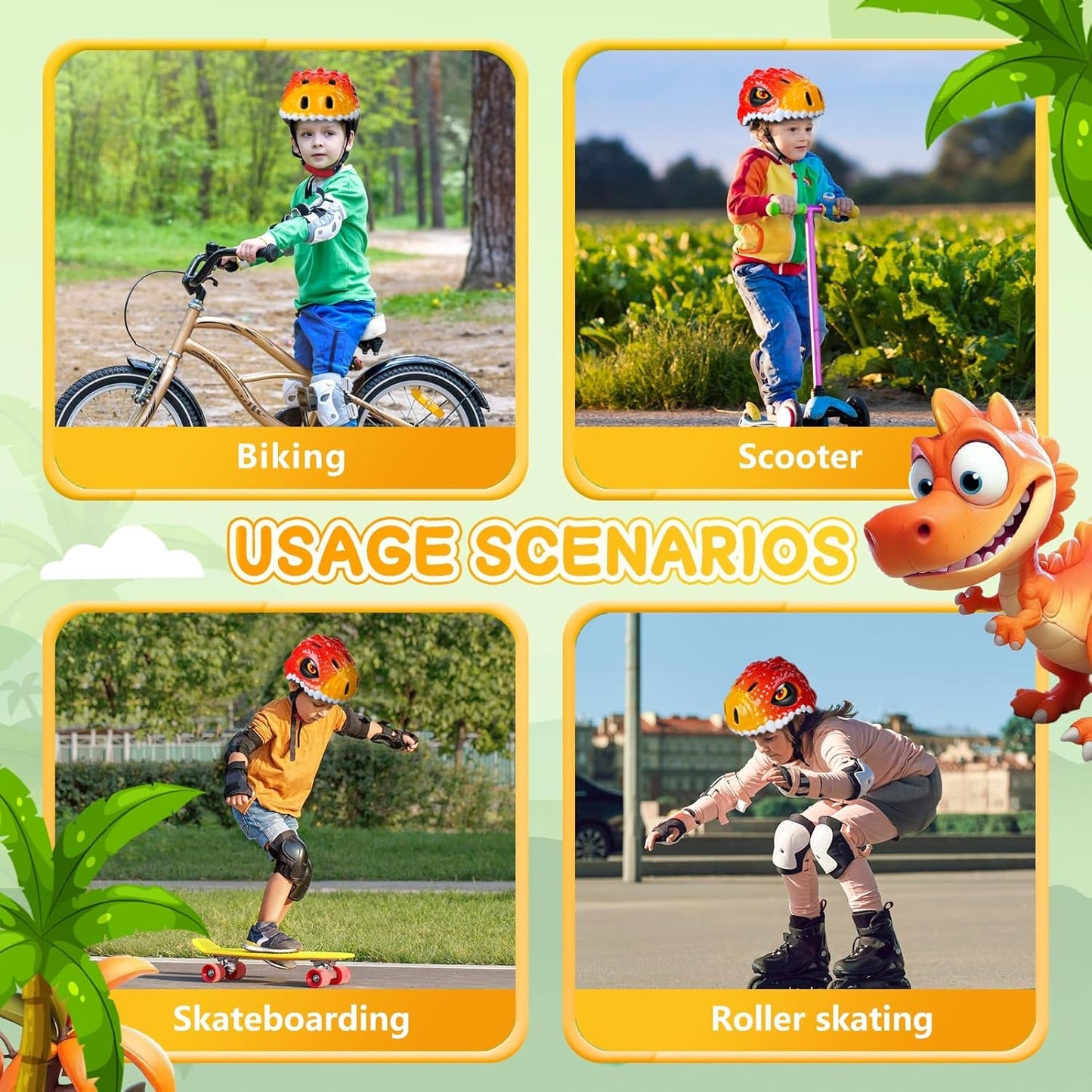 Toddler/Kids Bike Helmet Set for Boys Girls 3D Adjustable Kids Helmet Protective Gear Set Knee Elbow Wrist Pads and Multi-Sports Skateboard Scooter Cycling Roller Balance Bike