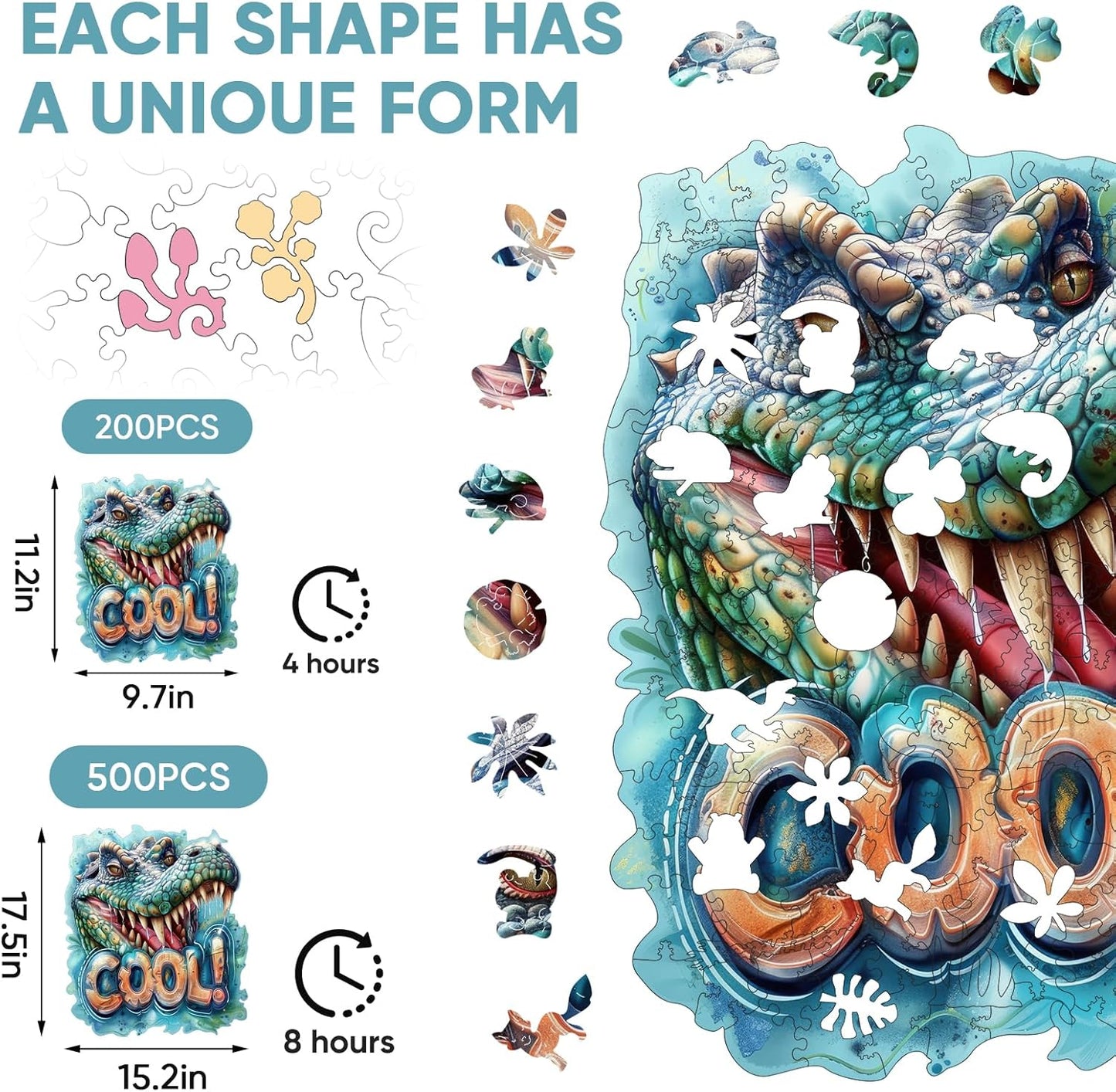 Wooden Puzzles for Adults 500 Pieces, Cool Crocodile Jigsaw Puzzles Animal Unique Shaped Wood Cut Puzzle Gifts for Adults and Kids, Family Puzzle Games