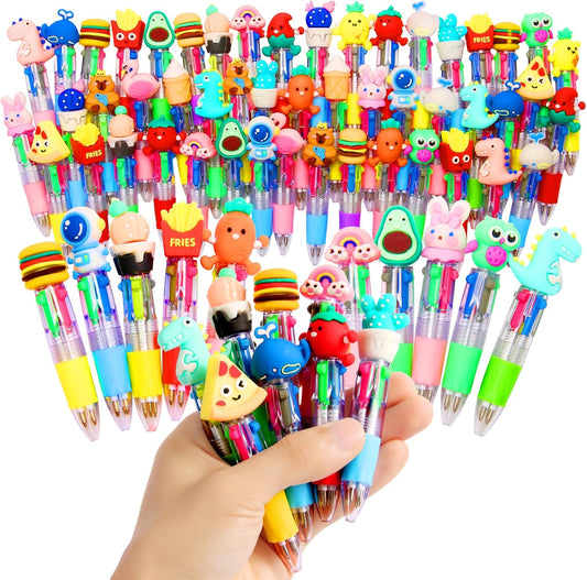 LiYiQ 50 Pcs Multicolor Pen in One Fun 4-in-1 Cute Pens Bulk Kawaii Cool Ballpoint Pens for Kids Fun Gifts (50)