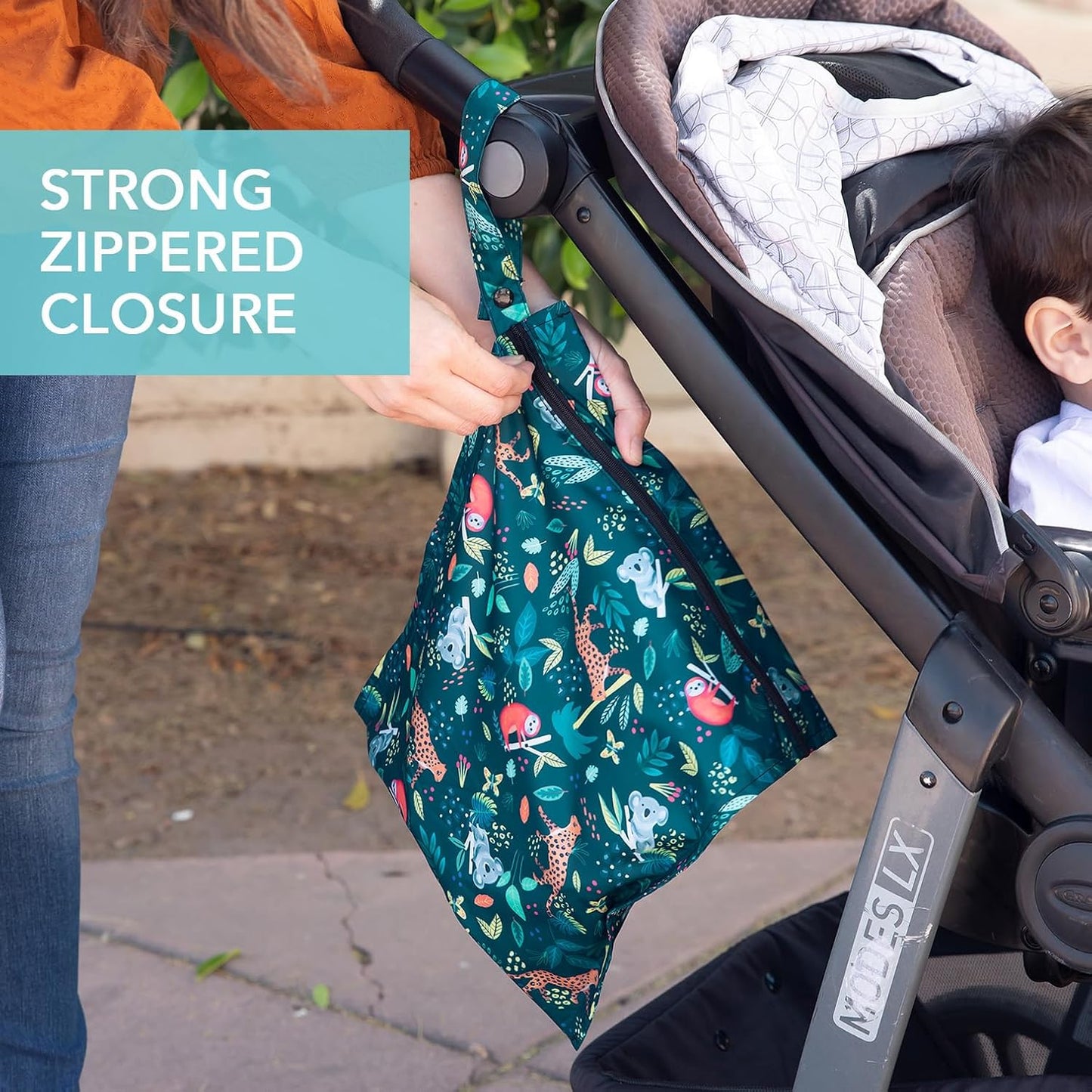 Bumkins - Waterproof Wet Bag - For Baby, Travel, Swim Suit, Cloth Diapers, Pump Parts, Pool, Gym, Toiletry, Strap to Stroller - Reusable & Easy to Clean - 2pk - Ocean & Jungle