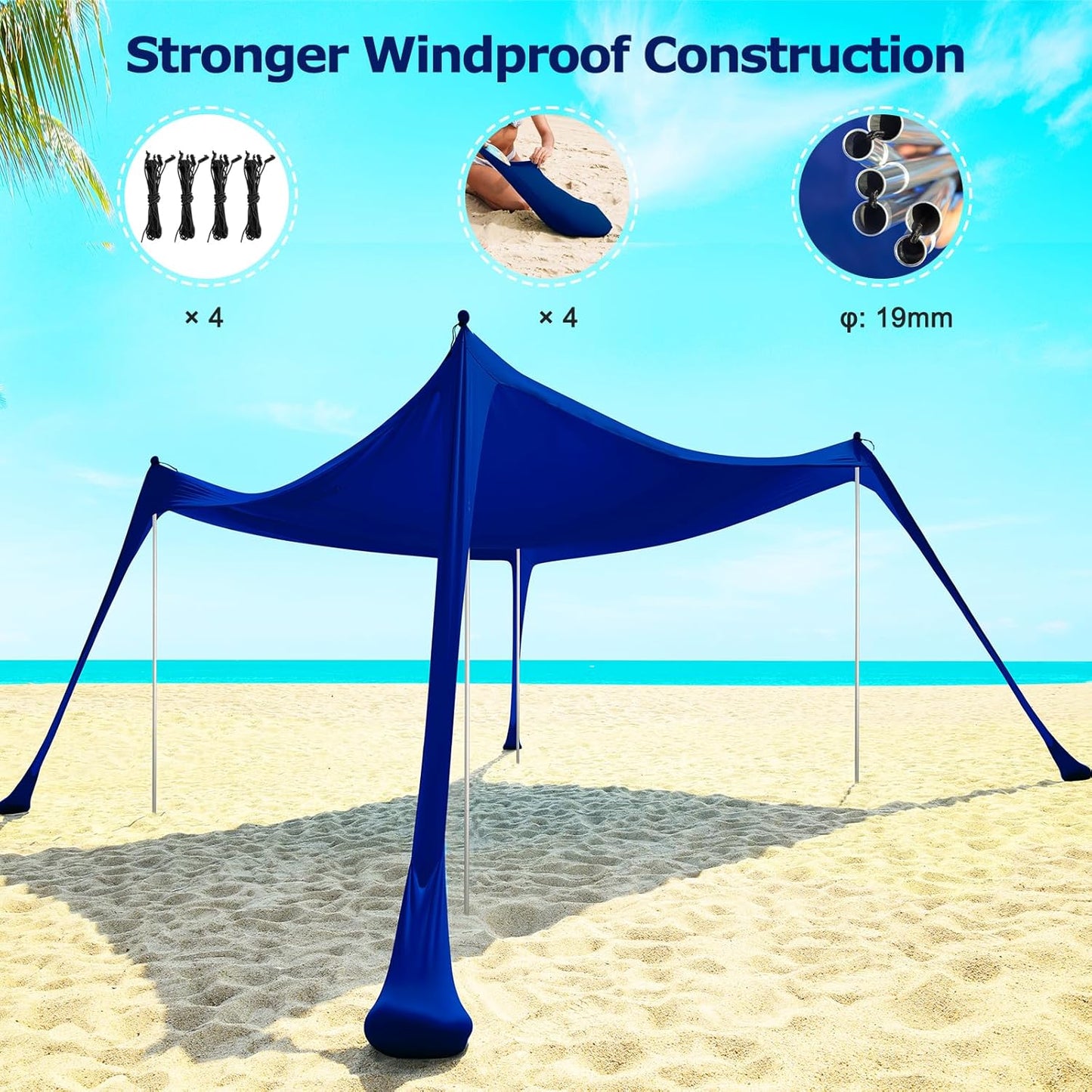 COMMOUDS Beach Tent Sun Shelter - UPF50+ Pop Up Beach Canopy with Sandbags & Sand Shovel & Windproof Poles, Portable Sun Shade for Beach, Camping, Picnics, Backyard