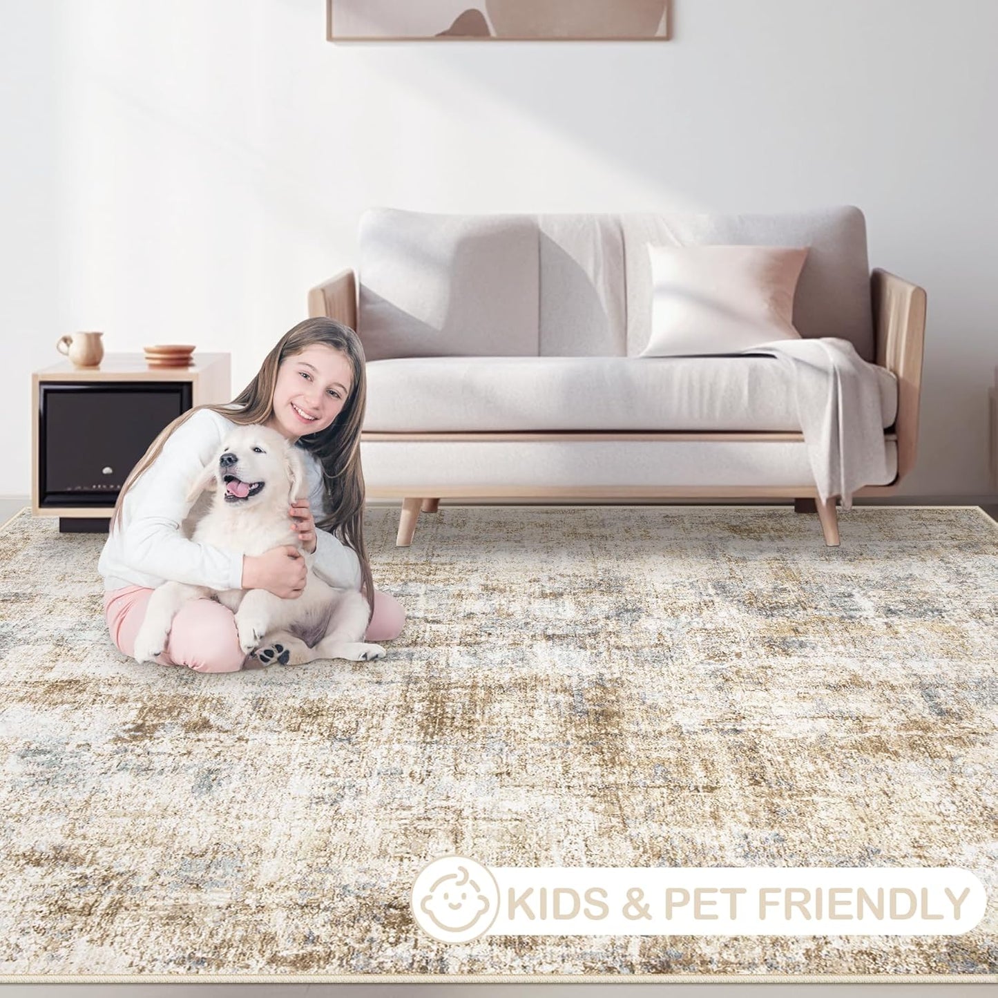 Area Rugs 5x7 Living Room: Washable Rug Modern Abstract Rugs Soft Non Slip Neutral Rug Stain Resistant Indoor Carpet for Bedroom Kitchen Dining Room Nursery Home Office Rugs(Blue Brown,5'x7')