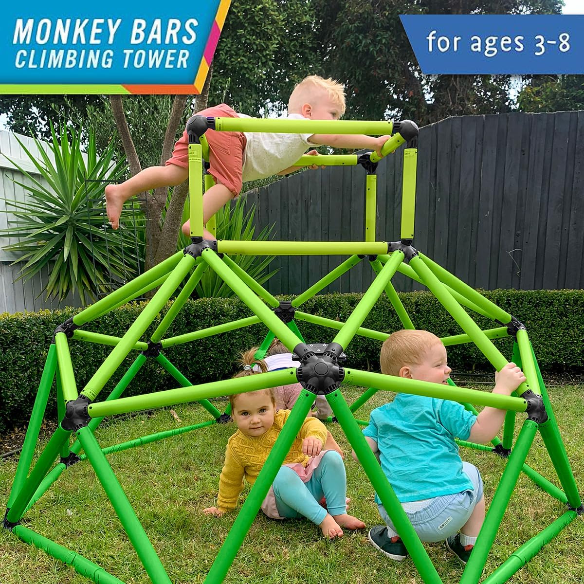 Eezy Peezy Monkey Bars Climbing Tower - Active Outdoor Fun for Kids Ages 3 to 8 Years Old, Green