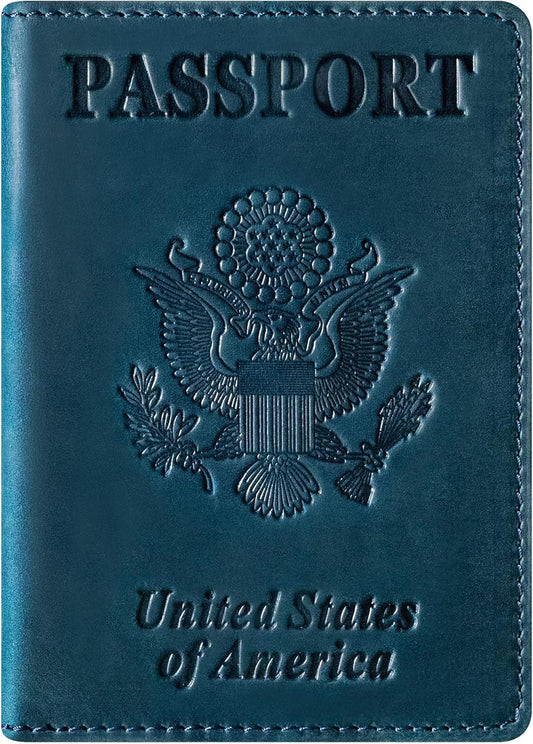 BIAOTIE Premium Leather Passport Holder Covers, Rfid Travel Wallet Passport Document Holder, Travel Essentials Wallet Cover Case for Men and Women (Blue)