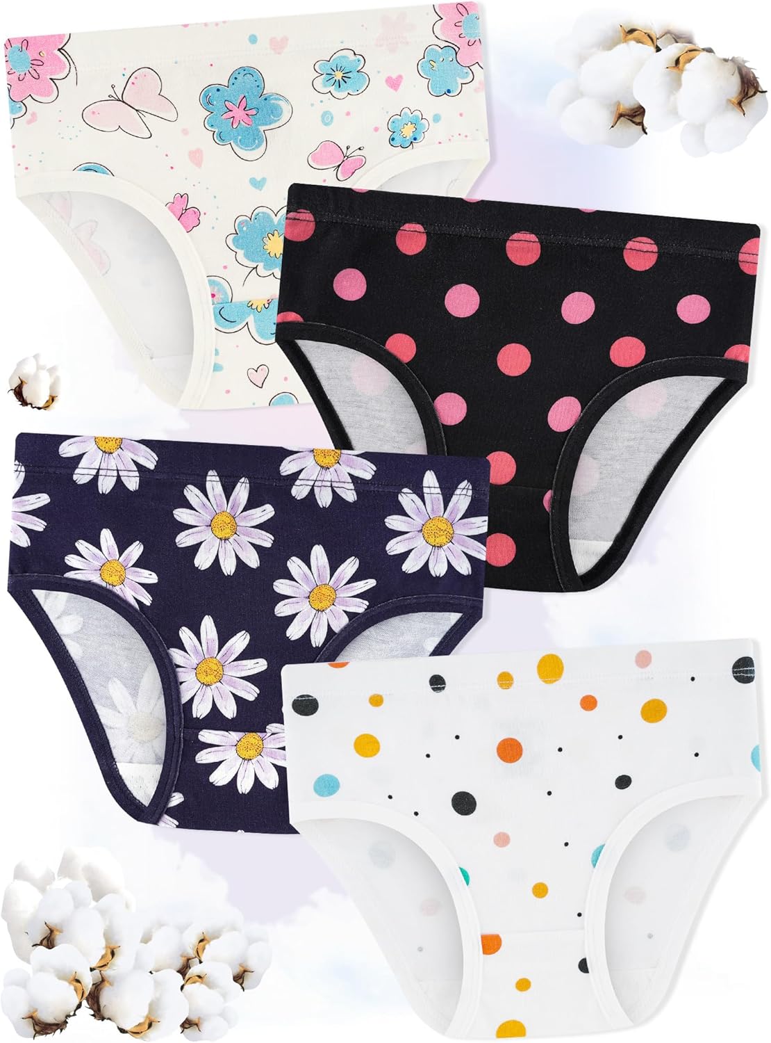 Girls' Underwear,Soft Cotton Tagless Panties for Toddlers' & Little Kids' Comfort,Breathable Briefs,8-Pack