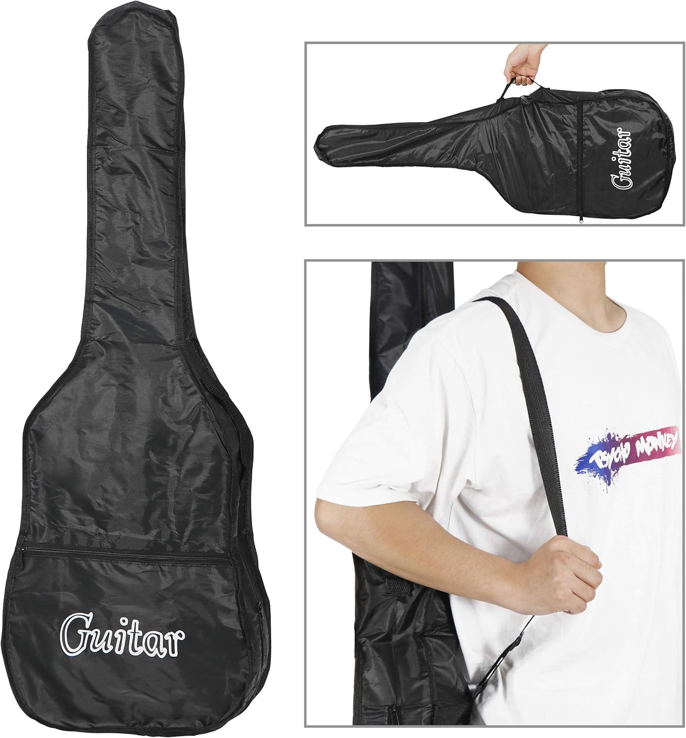 Smartxchoices 6 String 38" Acoustic Guitar Bundle with Gig Bag Strap Pitch Pipe Extra Strings Set Pick for Beginners Starter Kids Girls Youths Students Right-handed (Black)