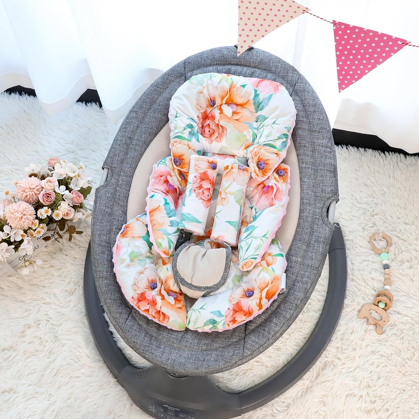 GFU Infant Stroller mat, Fits for Stroller, Swing, Flowers