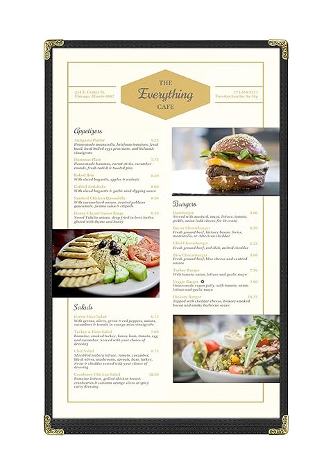 Goodsmart Restaurant Menu Covers – 25 Pack Black 2-View, Top-Loading Menu Holders, Vinyl & Plastic Café Menu Covers, Clear Menu Sleeves, Fits 11" x 17" & 8.5" x 11", Gold Corners