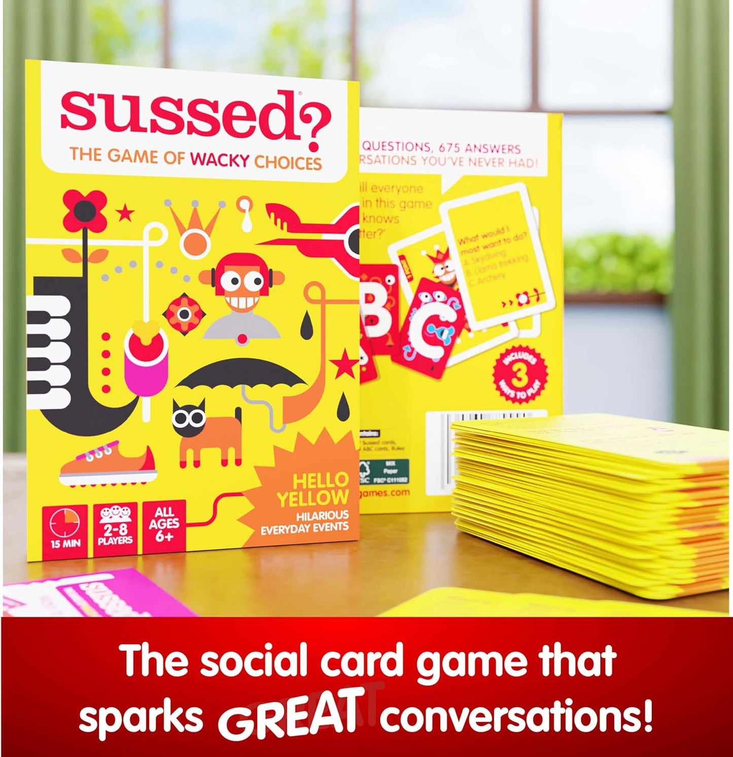 SUSSED The Wacky ‘What Would You Do?’ Card Game - Social Fun for Kids - Easy Travel Game, Family Activity - Ages 6+ - Yellow Pack