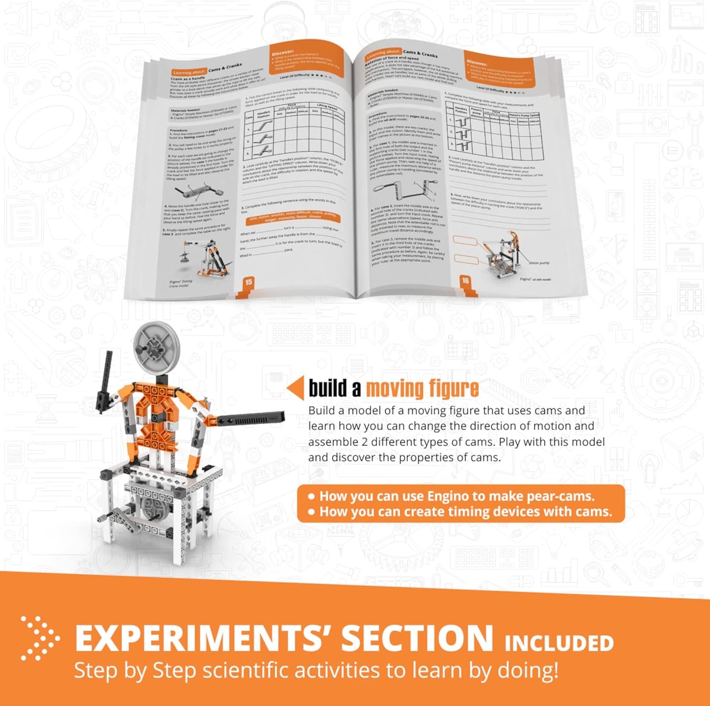 Engino- STEM Toys, Mechanics Cams & Cranks, Engineering Kit for Kids 9+, Learning & Education Set, Gifts for Boys & Girls, STEM Building Toys (8 Model Options)
