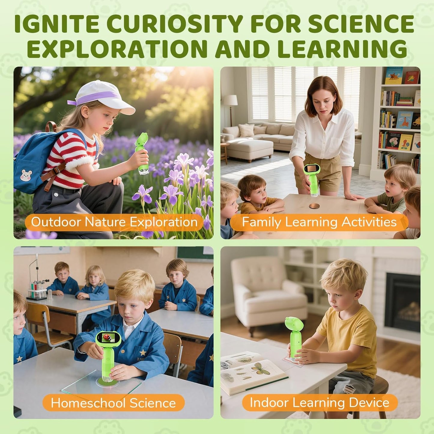 Microscope for Kids, Aurosports Kids Microscope Handheld, 1000X Pocket Miniscope Portable with Photo & Video - 2 Inch HD IPS Screen 32GB Digital Microscopes for Boys Girls Gifts