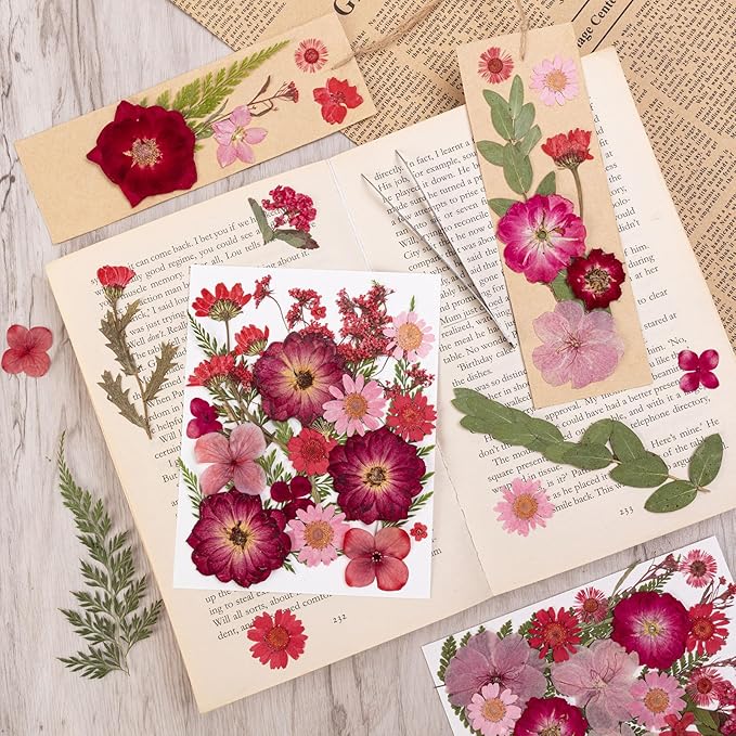 101 PCS Red Dried Pressed Flowers for Christmas Crafts Resin, Red Real Nature Flowers Bulk for DIY Holiday Cake Card Scrapbook Supplies, Large Dried Flowers for Soap Candle Making