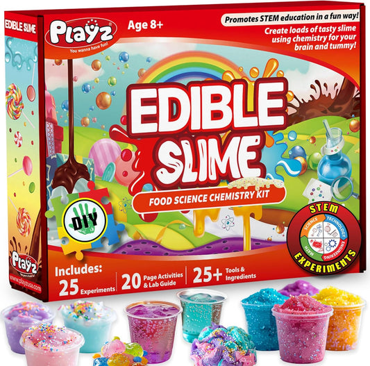 Playz Edible Slime Candy Making Science Kit for Kids Ages 8-12 Years Old - Food Science Chemistry Kid Science Kit with 25 Experiments to Make Slime Chocolates, Educational Science Kits for Boy & Girls