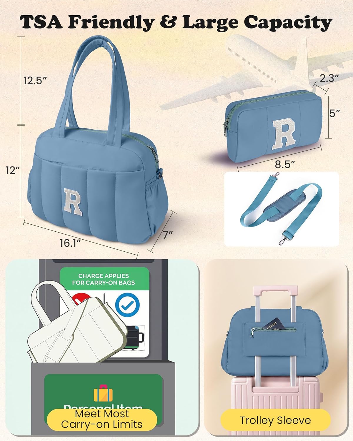 Women Birthday Gifts-Initial Duffle Bag, Yoga Bags for Women，Overnight Bag with Wet Pocket，Lightweight Work Bags Personalized Gym Tote with Makeup Pouch