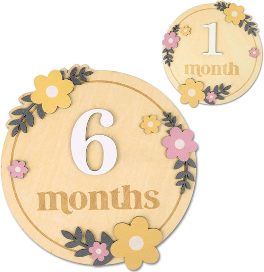 Baby Monthly Milestone Cards - Wooden Monthly Milestone Discs - Newborn Photography Props to Document Your Baby´s Growth - Baby Announcement Sign (B07)