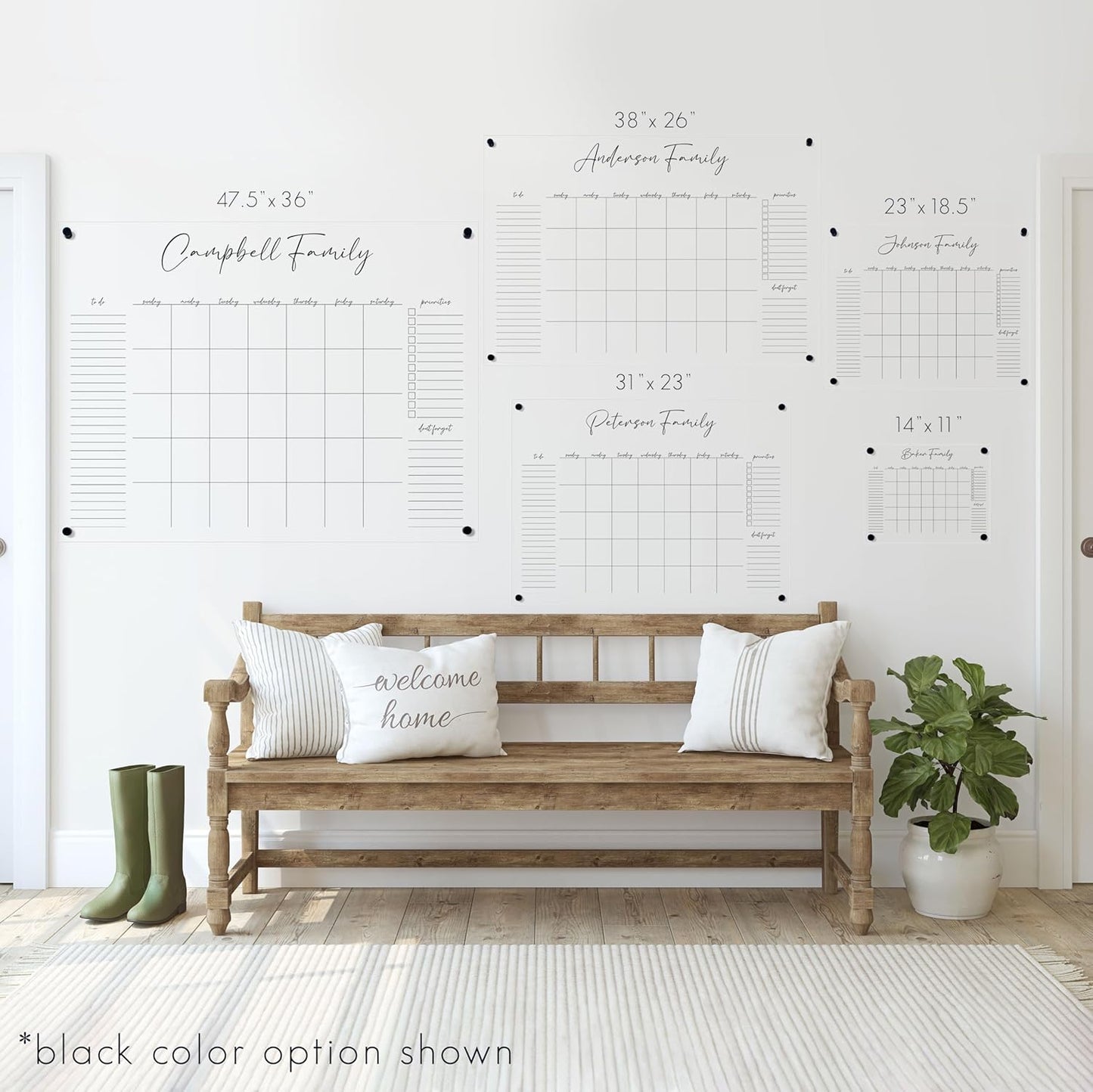 Personalized Clear Acrylic Calendar for Wall, Calendar Whiteboard for Wall, Dry Erase Wall Calendar, Wall Calendar Organizer System for Home (Cursive, White, 38"W x 26"H)