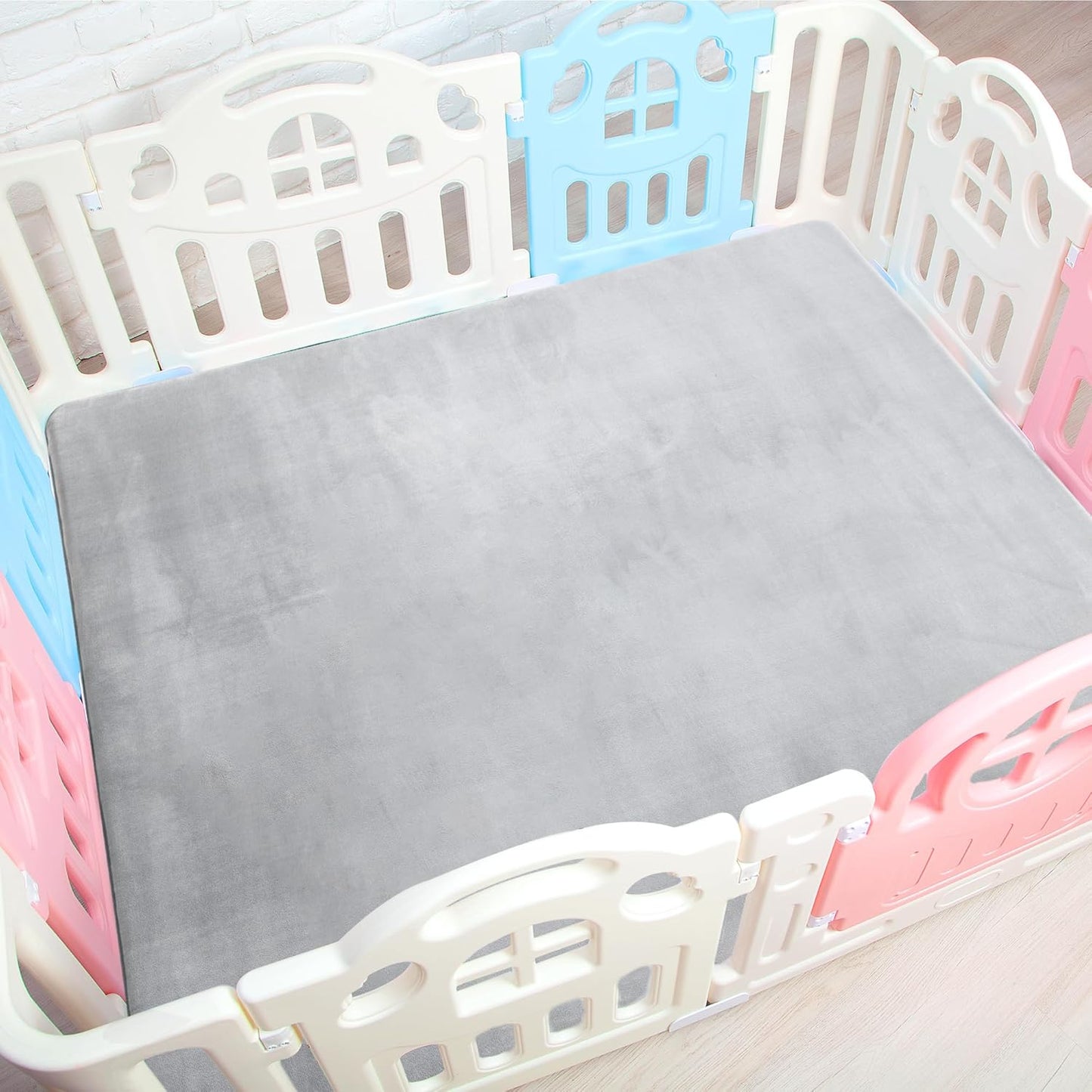 BALAPET Thick Memory Foam 50x50 Play Mat for Playpen, Super Soft Velvet Portable Baby Playpen Mat for Kids Toddler Crawling and Play, Non-Slip Bottom Playmat, Grey