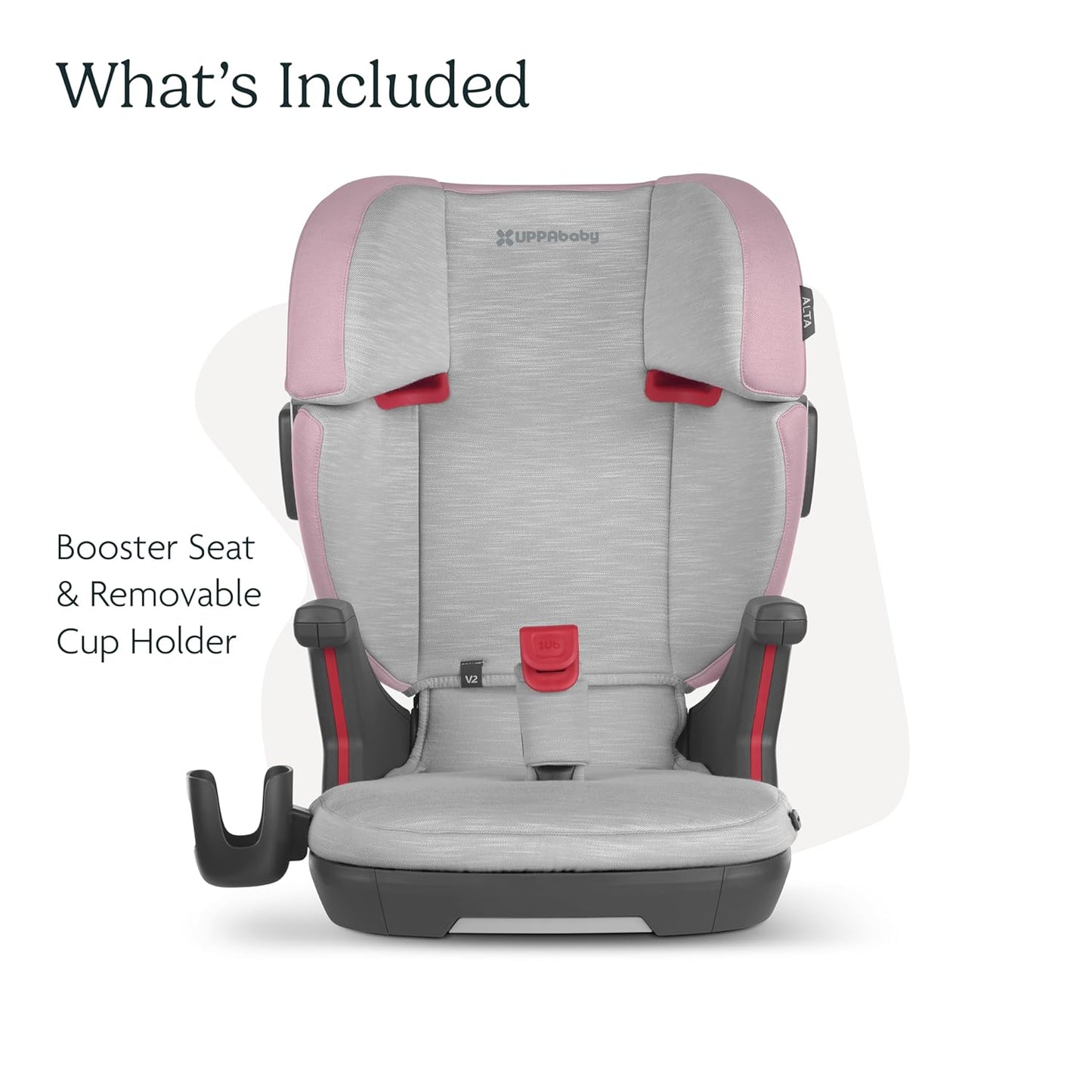UPPAbaby Alta V2 High Back Booster Seat/Seven-Position, Active Support Headrest for Growing Children/SecureFit Integrated Belt Guide + Positioner/Cup Holder Included/Iris (Grey Mélange/Lavender)