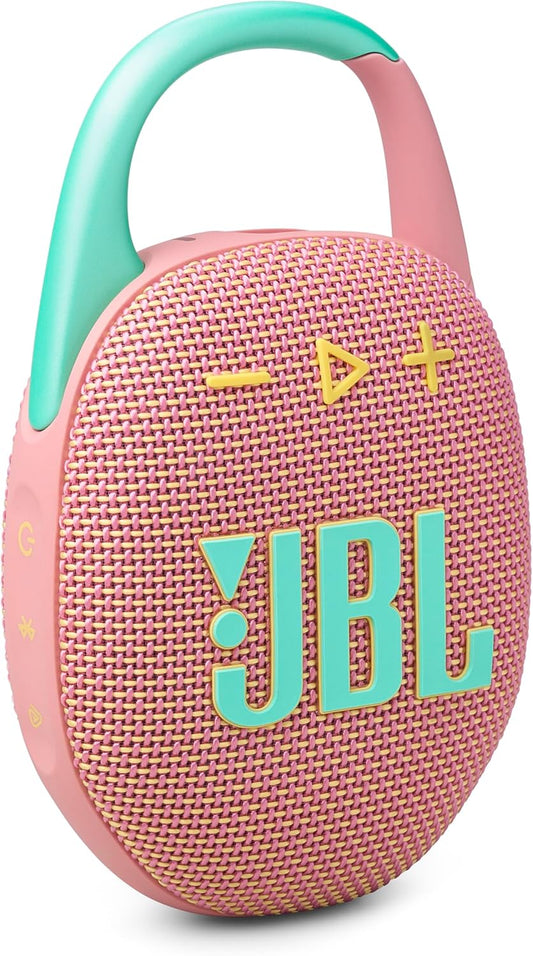 JBL Clip 5 - Ultra-Portable, Waterproof & Dustproof Bluetooth Speaker, Big Pro Sound with Punchy bass, Integrated Carabiner, Up to 12 Hours of Play, Made in Part with Recycled Materials (Pink)