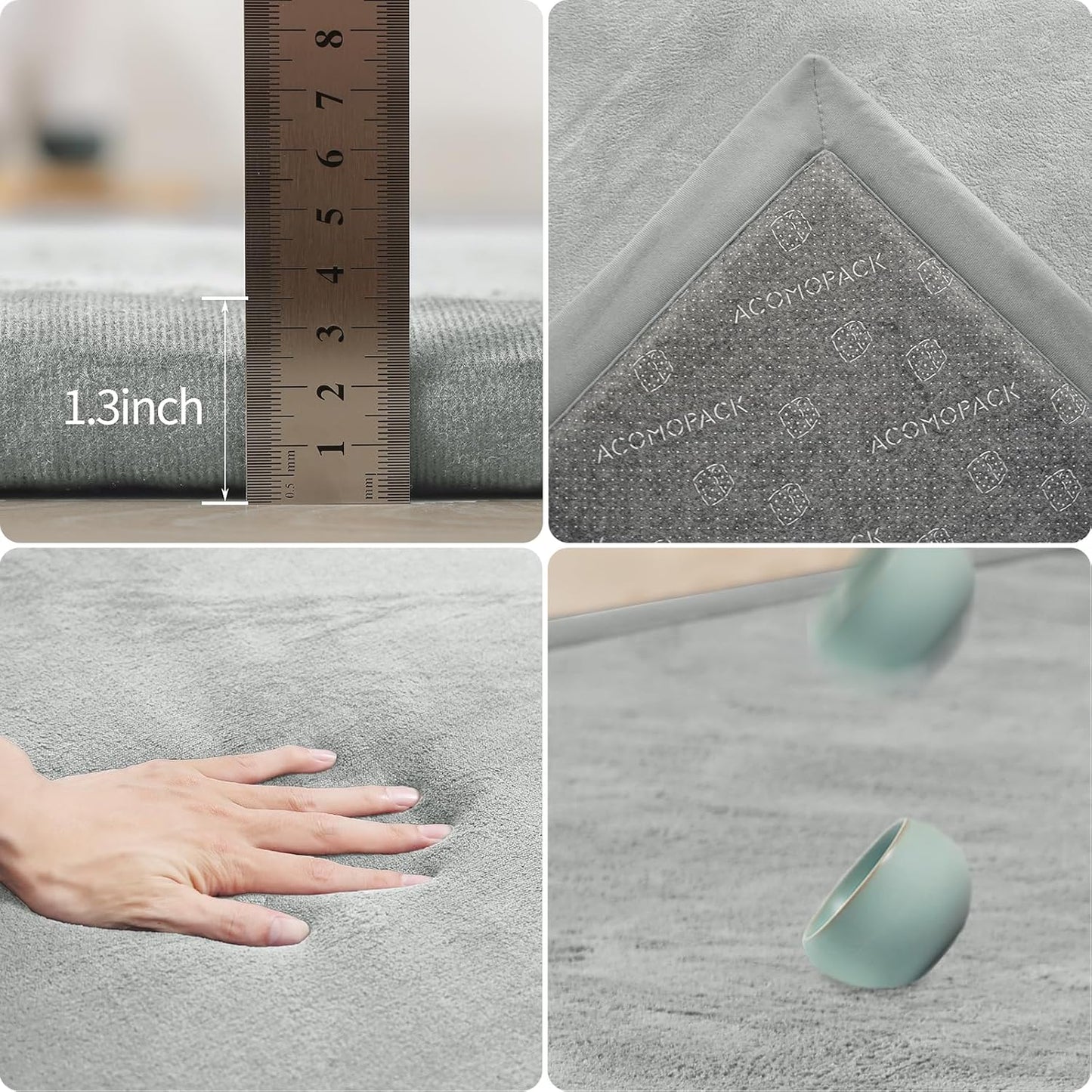 ACOMOPACK Baby Play Mat for Floor 1.3" Thick Memory Foam 50x50 Soft Velvet Playpen Mat for Kids,Infants,Toddlers,Tummy Time Crawling Mats with Non-Slip Bottom,Yoga,Tatami,Nursery Rug（Light Grey）