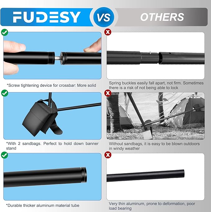 FUDESY Backdrop Banner Stand, 10x8ft Heavy Duty Display Frame, Adjustable Metal Telescopic Tube, Step and Repeat Background Stand Kit for Trade Show, Photography Photo Booth, Party, with Sandbags