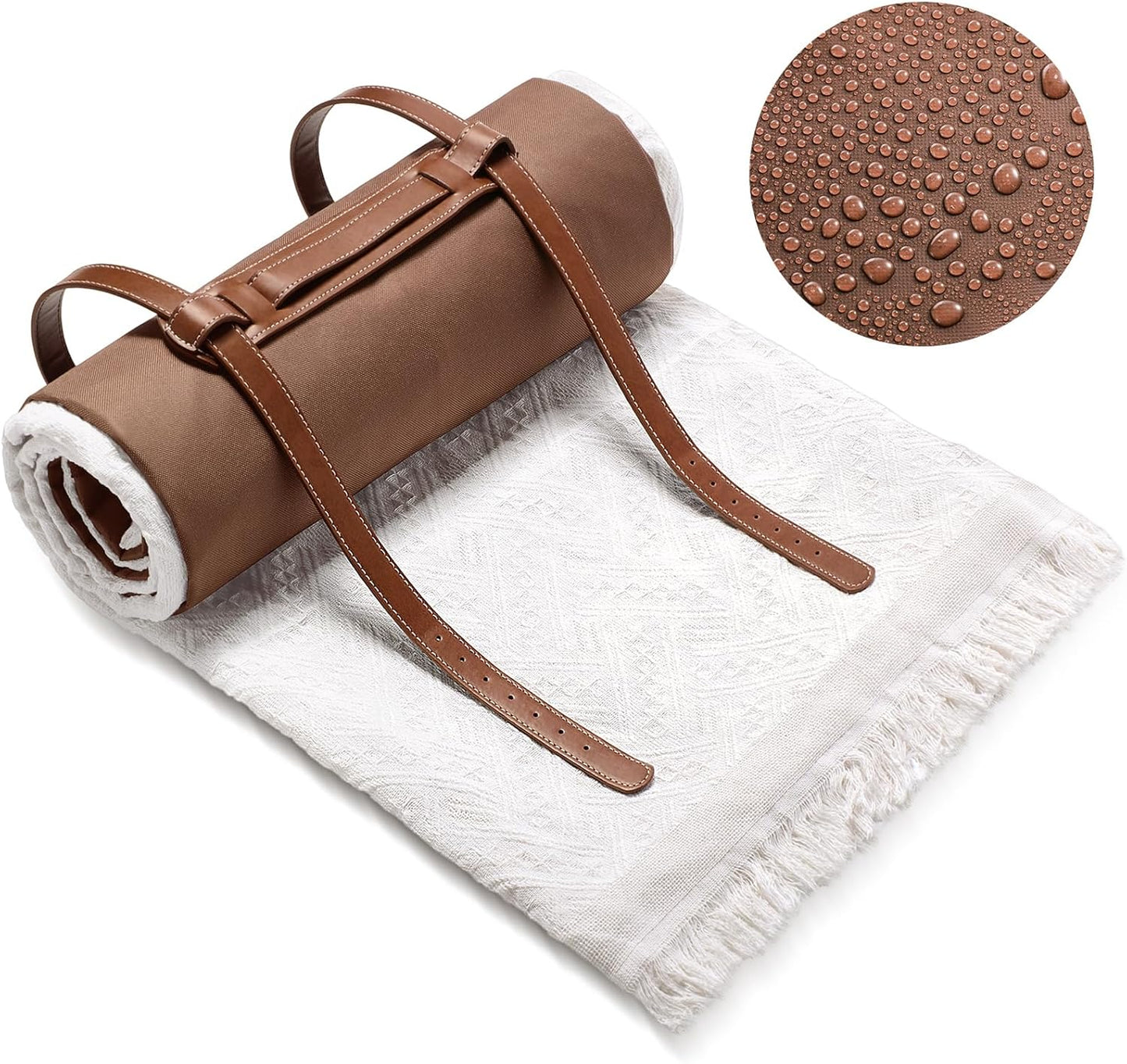 Waterproof Picnic Blankets Outdoor Blanket Foldable 2 in 1 Double Layer Sandproof Beach Mat with Carry Strap for Camping Lawn Park Beach Grass(White)