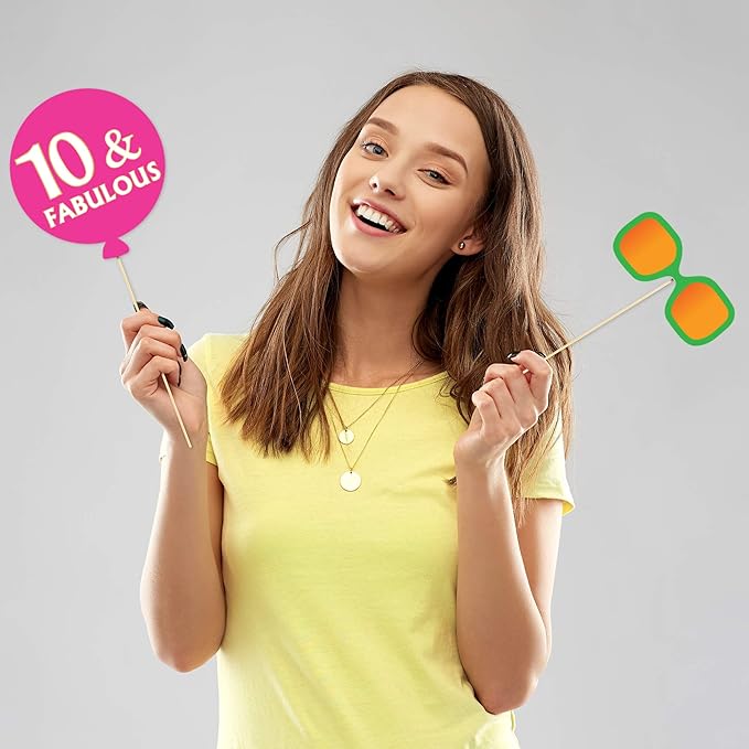 10th Birthday Photo Booth Party Props - 40 Pieces - Funny 10th Birthday Party Supplies, Decorations and Favors