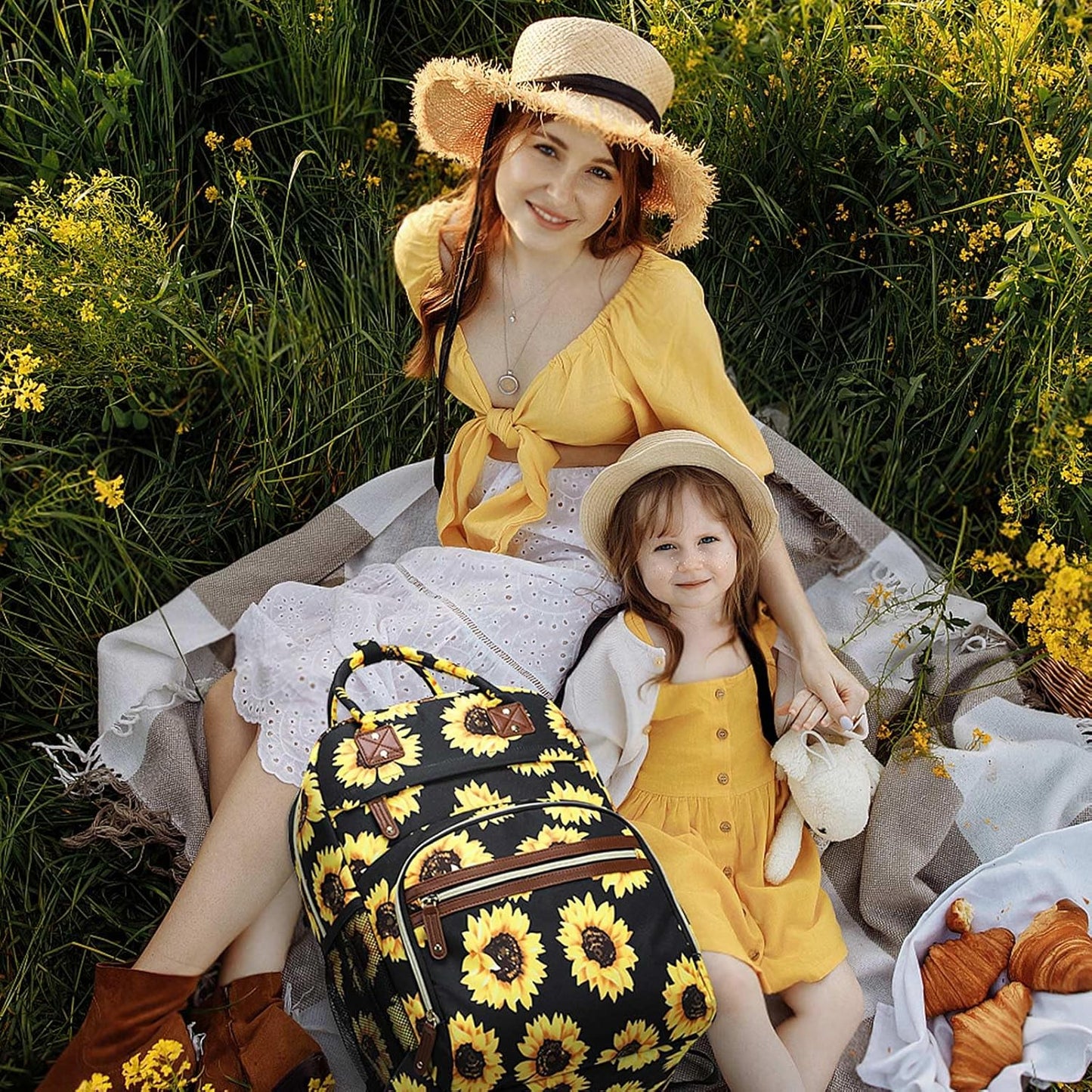 Diaper Backpack Tote Large Capacity, Baby Bag with Insulated Pockets Multifunctional Diaper Bags For Baby Girl Boy Women Waterproof Bags Mama Maternity Bag Sunflower