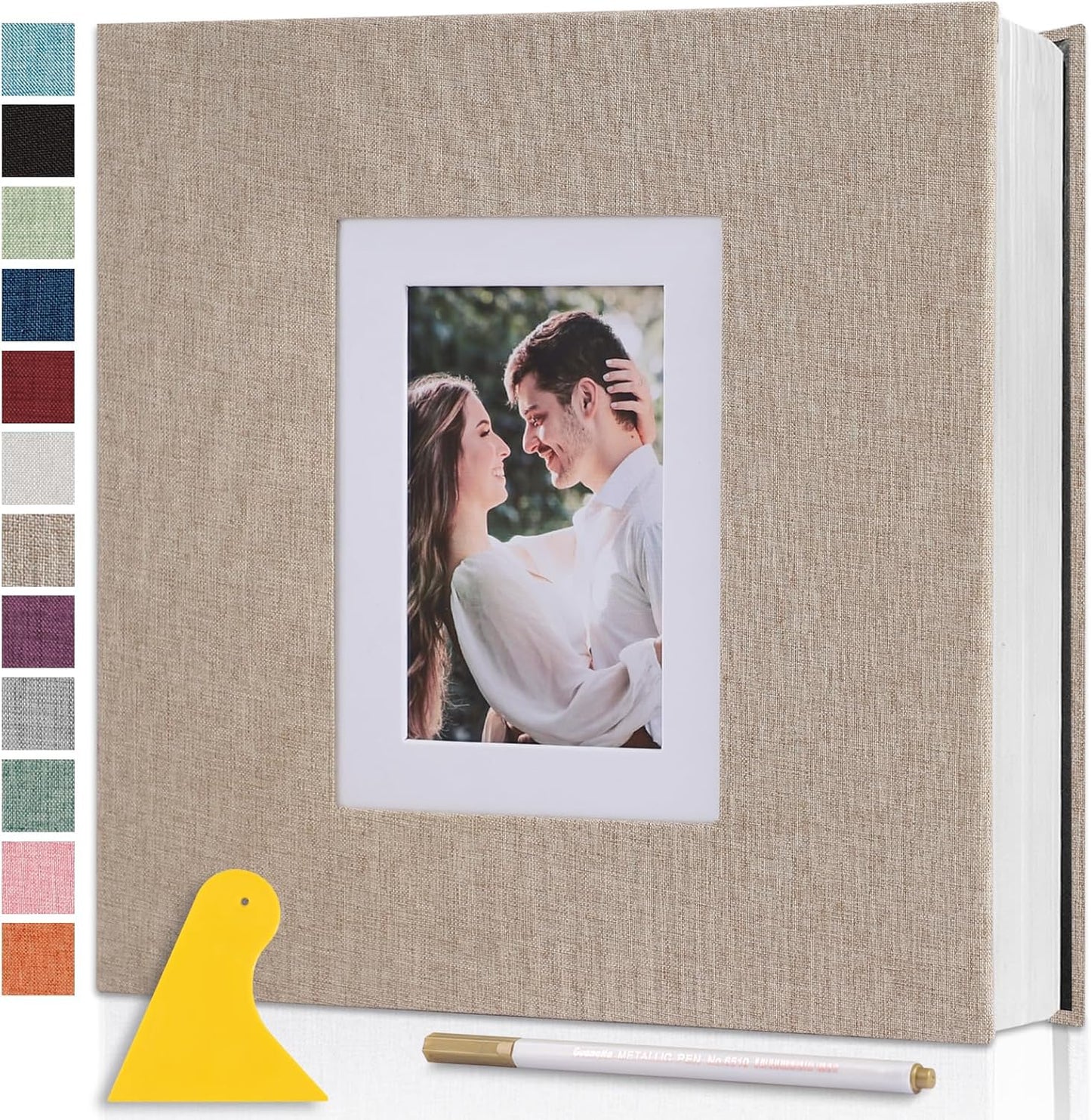 Photo Album Self Adhesive Pages Scrapbook Large Magnetic Photo Albums with Sticky Pages Scrapbooks for Wedding Baby for 4x6 5x7 8x10 Picture Photo Books 11x10.6 Yellow 40 Pages