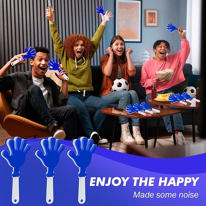 60 Pcs Hand Clappers Noisemakers 7.5 Inch Clappers Noisemakers Plastic Hand Clappers for Birthdays Game Football Sporting Events Cheers Supplies Dance Basketball Football Noisemakers(Blue and White)