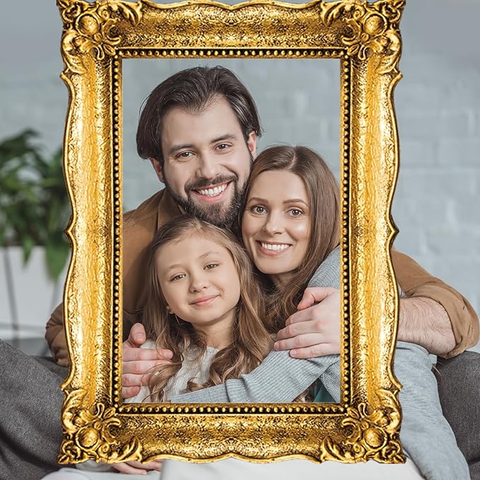 Upgraded 32 x 24 Inch Large Photo Booth Props Picture Frame Vintage Photo Frame Friends Selfie Props for Wedding Mexico Birthday Bachelorette Party Supplies(Gold Style)