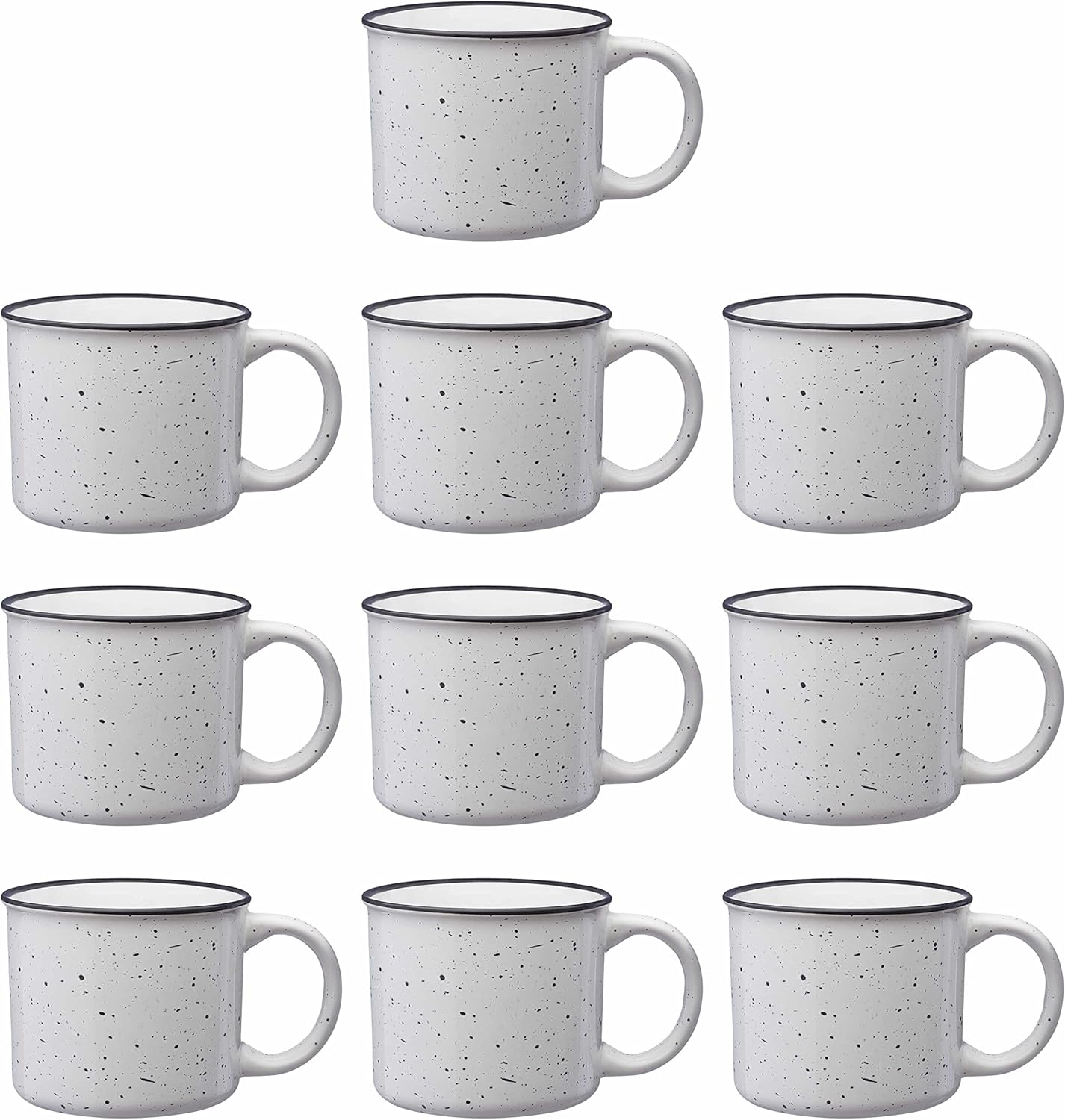 DISCOUNT PROMOS Ceramic Campfire Coffee Mugs 13 oz. Set of 10, Bulk Pack - Perfect for Tea, Espresso, Cappuccino, Hot Cocoa - White