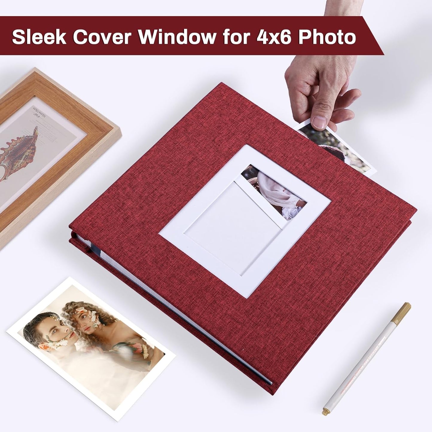 Photo Album Self Adhesive Pages Scrapbook Large Magnetic Photo Albums with Sticky Pages Scrapbooks for Wedding Baby for 4x6 5x7 8x10 Picture Photo Books 13.2x12.8 Red 60 Pages