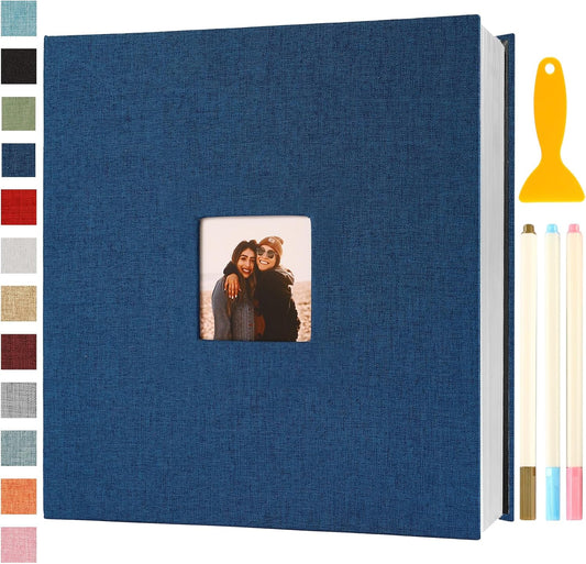 Photo Album Self Adhesive Pages Scrapbook Magnetic Photo Albums for 4x6 5x7 8x10 Pictures Sticky Pages Books for Baby Family Wedding 13.2x12.8 Blue 120 Pages