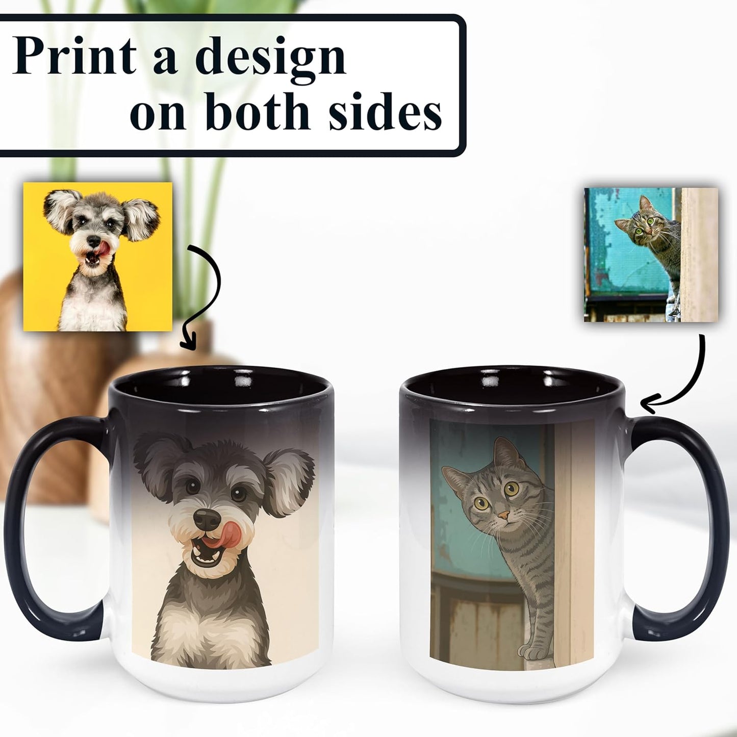 Personalized Coffee Mug, Custom Drawing Portrait Gift, Funny Customized Coffee Gift for Men & Women, Custom Mugs with Pictures, Black - Color Changing 15oz Father's Day Mug