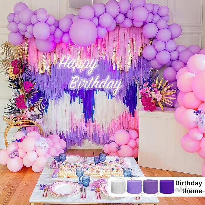 PartyWoo Crepe Paper Streamers 4 Rolls 328ft, Pack of Shades of Purple Crepe Paper for Party, Wedding, Birthday, Baby Shower Decorations (1.8 Inch x 82 Ft/Roll)