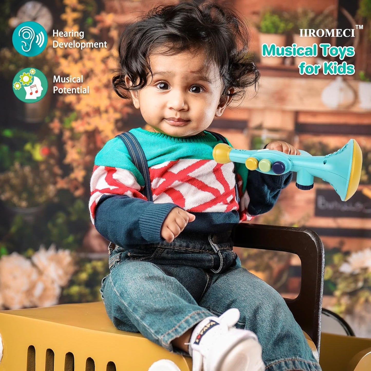 Musical Instruments Toys for Kids, Toddlers Little Trumpet and Baby Educational Toy for Girls & Boys, Ages 1-3 (Blue)