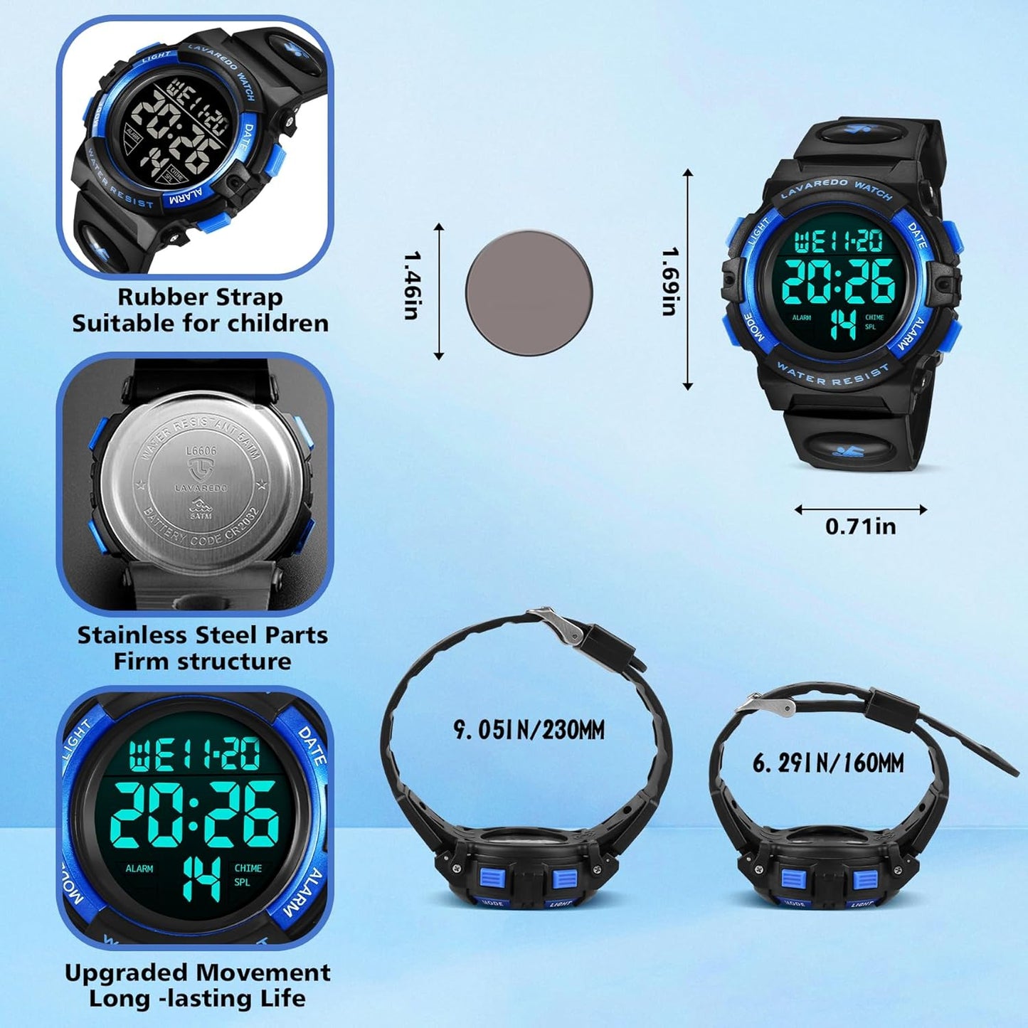 Kids Watch,Boys Watch for 3-15 Year Old Boys,Digital Sport Outdoor Multifunctional Chronograph LED 50 M Waterproof Alarm Calendar Analog Watch for Children with Silicone Band,Kids Gift