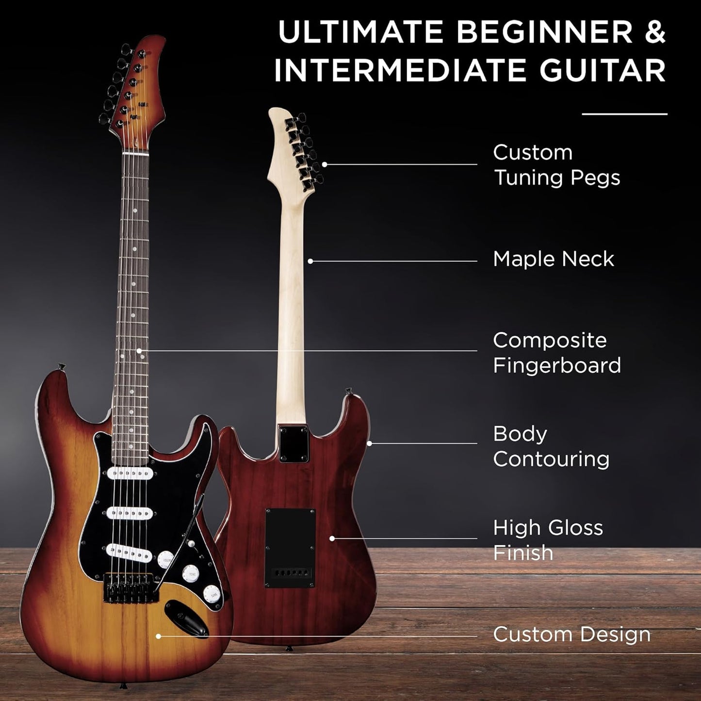 Best Choice Products 39in Full Size Beginner Electric Guitar Starter Kit w/Case, Strap, 10W Amp, Strings, Pick, Tremolo Bar - Bourbon