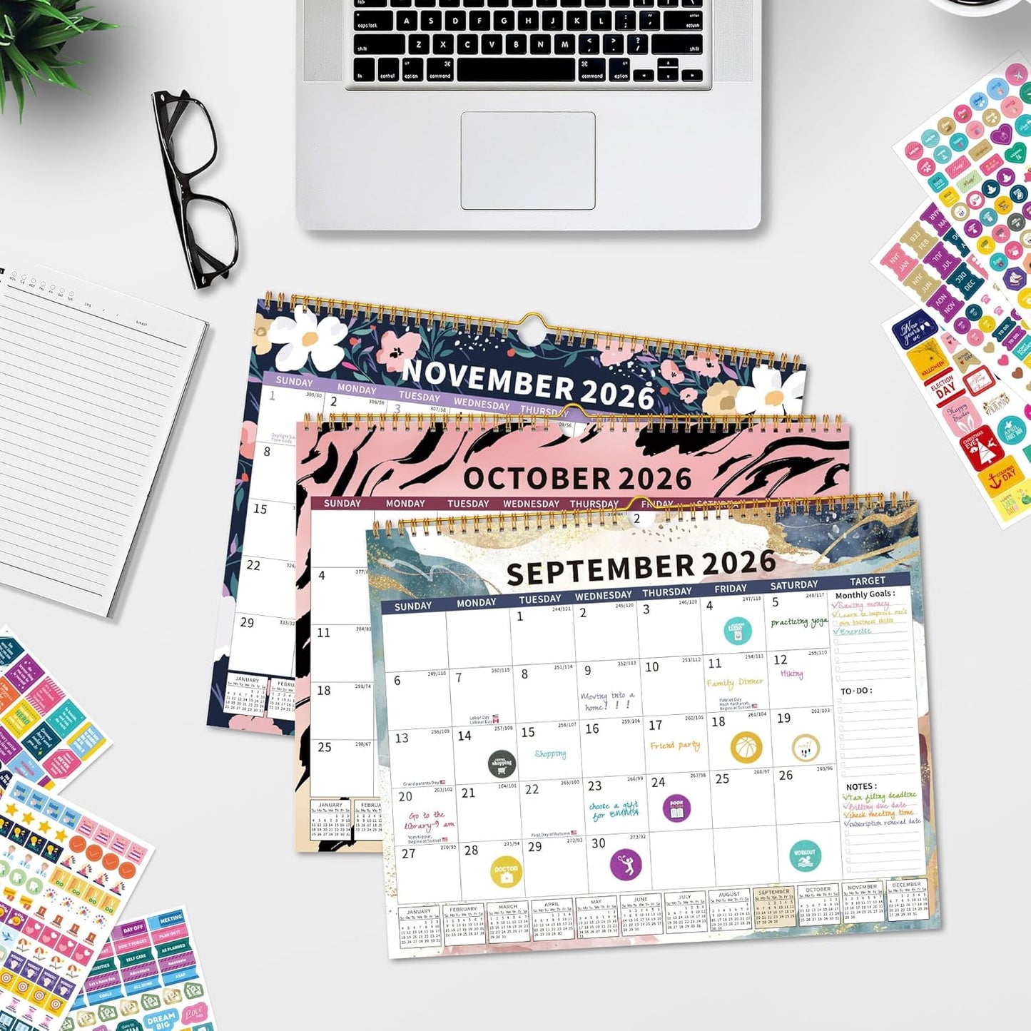 2025-2026Calendar, 18 Month Wall Calendar 2025-2026 Hanging Spiral Bound Magnetic Fridge Desk Calendars 15" x 12", Jul 2025 - Dec 2026, A- Small Rainbow