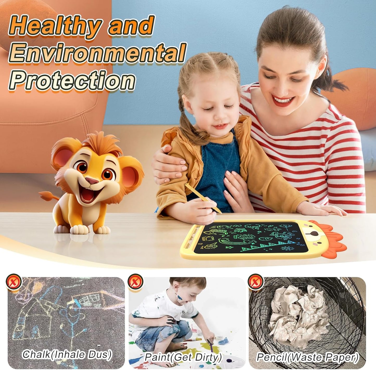 10 Inch LCD Writing Tablet, Erasable Doodle Board Toy, Cute Lion Drawing Pad for Kids Ages 2-6 - Educational Christmas Birthday Gift (Lion)