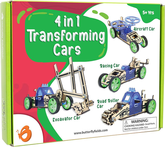 ButterflyEdufields 4in1 STEM Building Car Kits for Kids - DIY 3D Wooden Puzzle Toys, Educational STEM Gifts for Ages 6 to 12