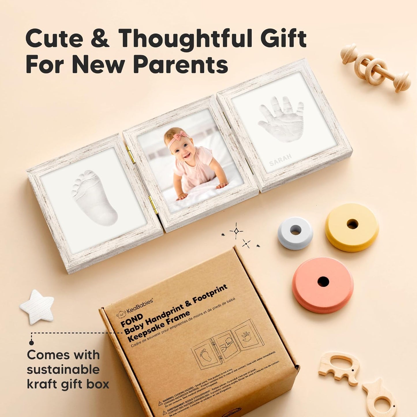 Baby Shower Gifts for Boys, Girls - Baby Hand and Footprint Kit, Newborn Handprint Kit, Keepsake Photo Frame, Nursery Picture Frame, Gender-Neutral Newborn Keepsake Gifts (Vintage White)