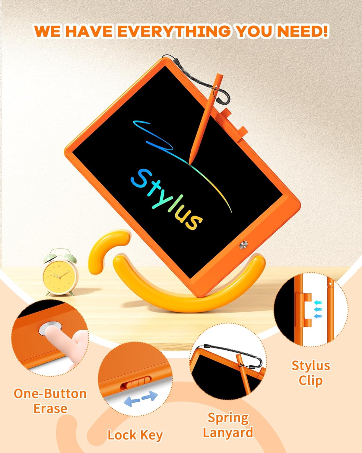 ORSEN LCD Writing Tablet 10 Inch, Colorful Doodle Board Drawing Tablet, Erasable Reusable Writing Pad, Educational for 3-8 Year Old Girls Boys(Orange)