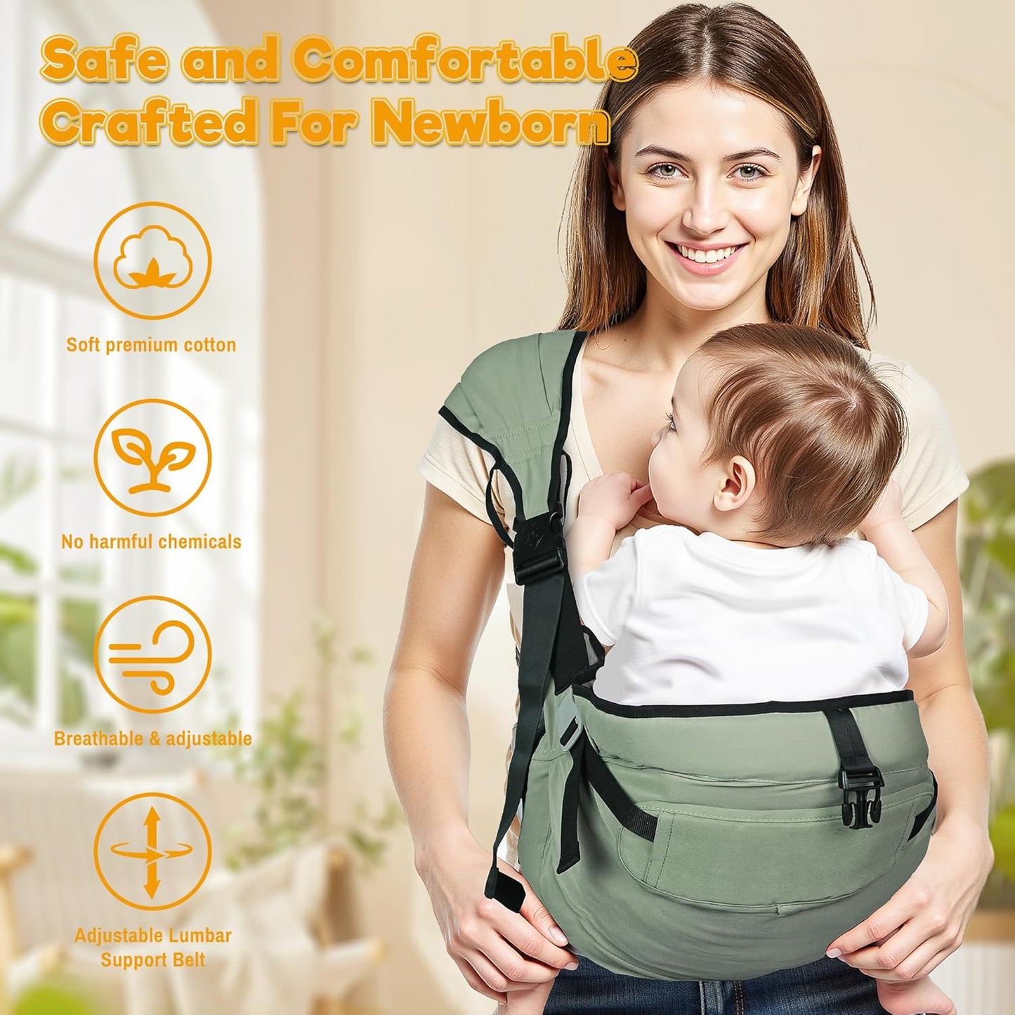 Baby Carrier Newborn to Toddler,Adjustable Baby Sling Carrier,Comfortable and Lightweight Toddler Carrier for 25-60 lbs,Ideal for Shopping Travelling